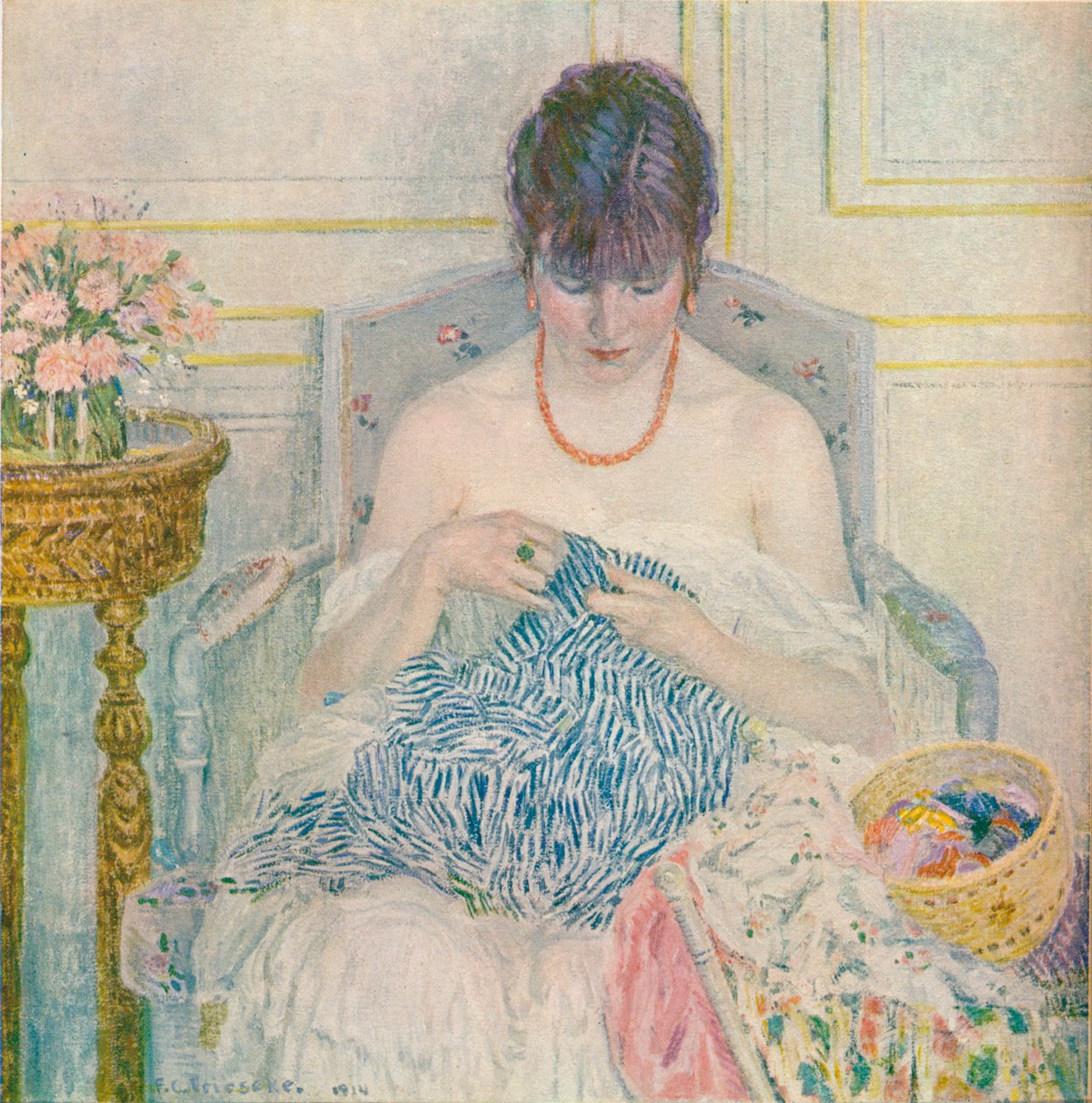 A Girl Sewing, c1894-1914, 1914 af Frederick Carl Frieseke