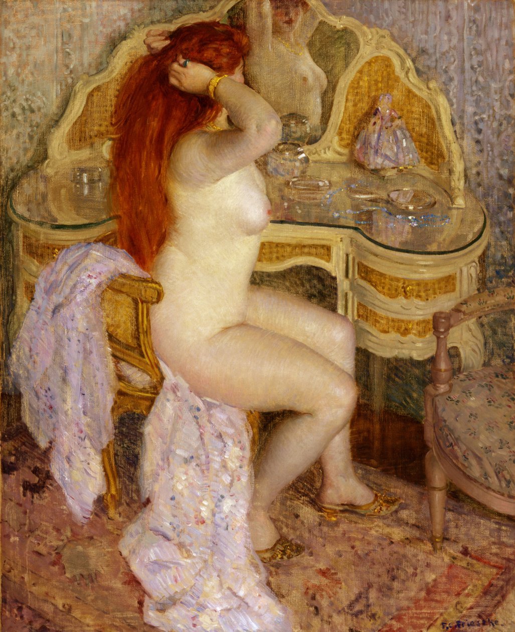 Nøgen siddende ved hendes toiletbord, 1909. af Frederick Carl Frieseke
