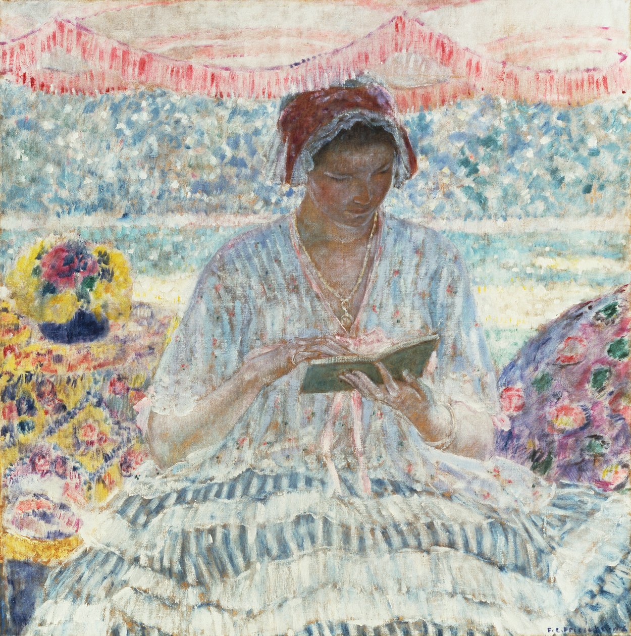 Sommerlæsning (Under forteltet) af Frederick Carl Frieseke