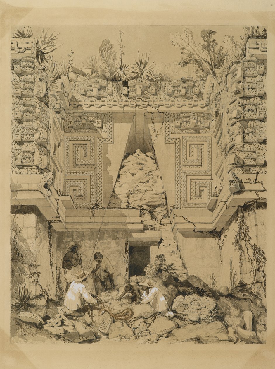 Archway, Casa del Gobernador, Uxmal, Yucatan, 1843 (sepia blæk & vask på vævet papir) af Frederick Catherwood