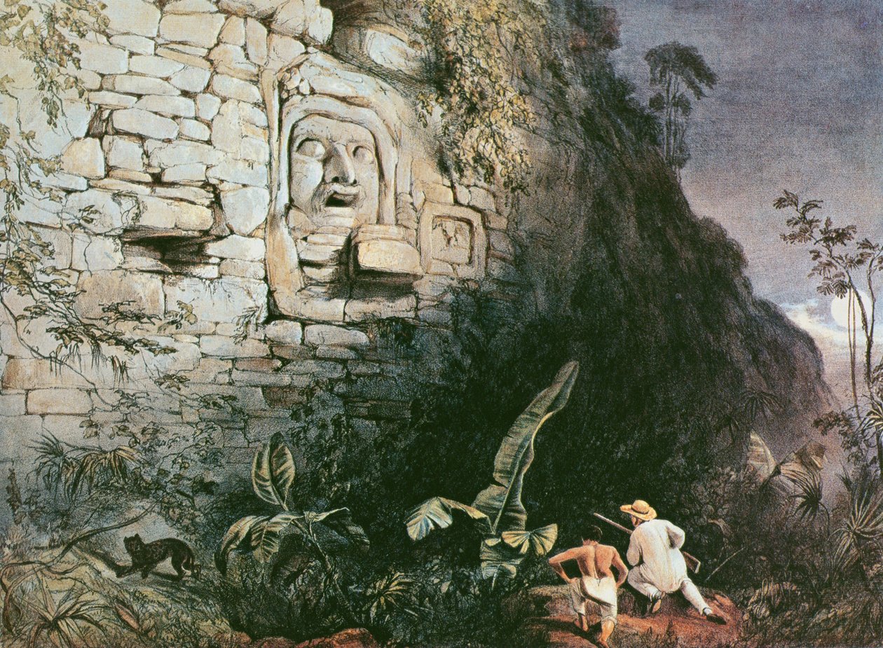 Leder af Itzam Na, Izamal, Yucatan, Mexico, 1844 (farvet litho) af Frederick Catherwood