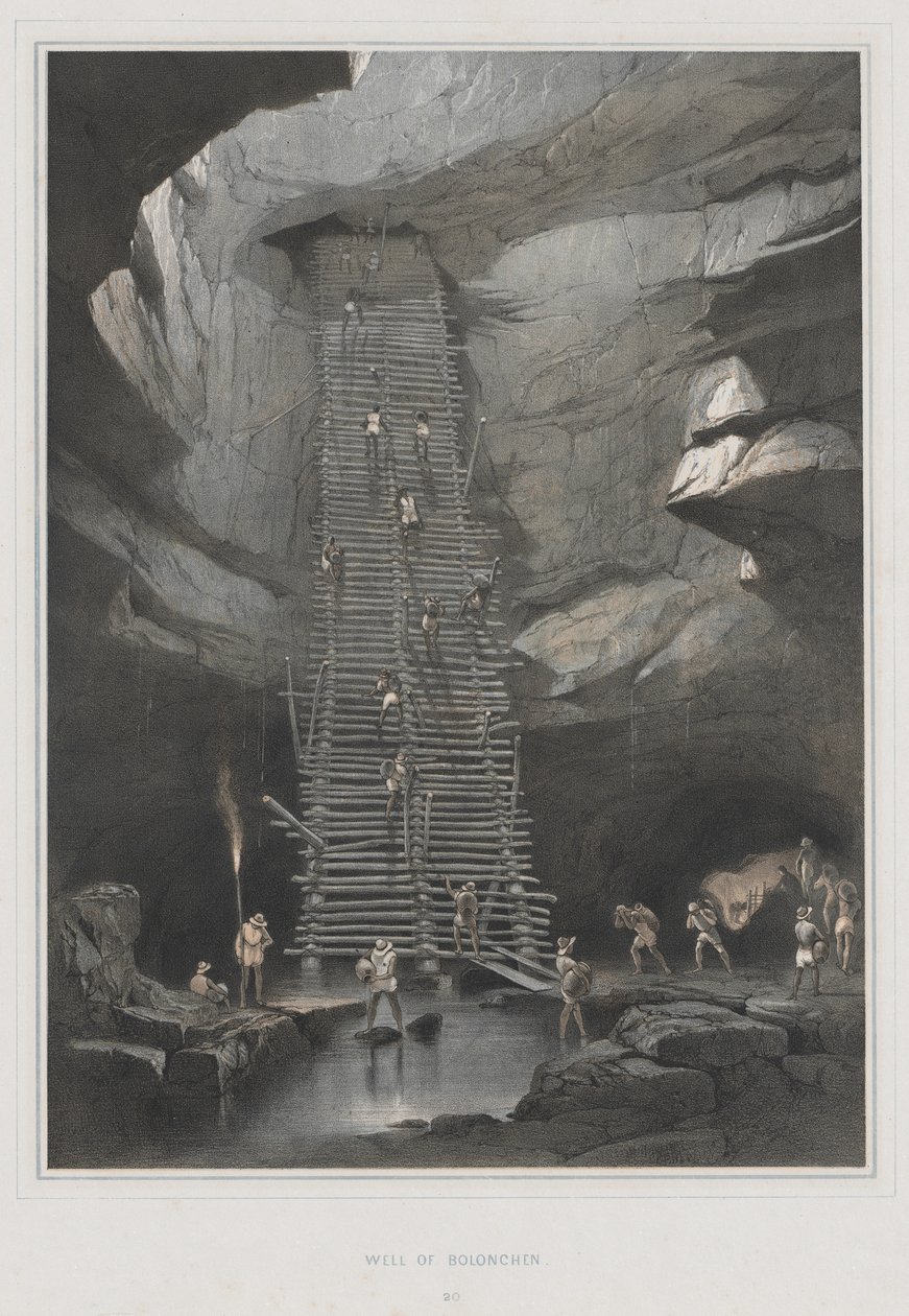 Udsigt over oldtidsmonumenter i Mellemamerika, Chiapas og Yucatan, Pl. 20: Bolonchens brønd, 1844. af Frederick Catherwood