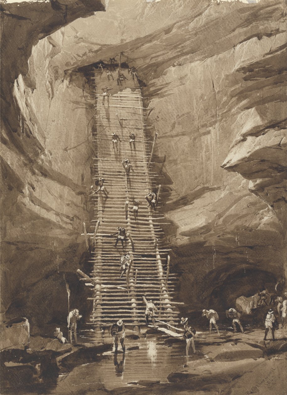 Vel hos Bolonchen, Yucatan (pen, blæk, blyant og vask på papir) af Frederick Catherwood