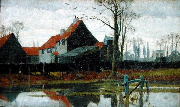 Farm Buildings, ca. 1889 (olie på lærred) af Frederick Cayley Robinson