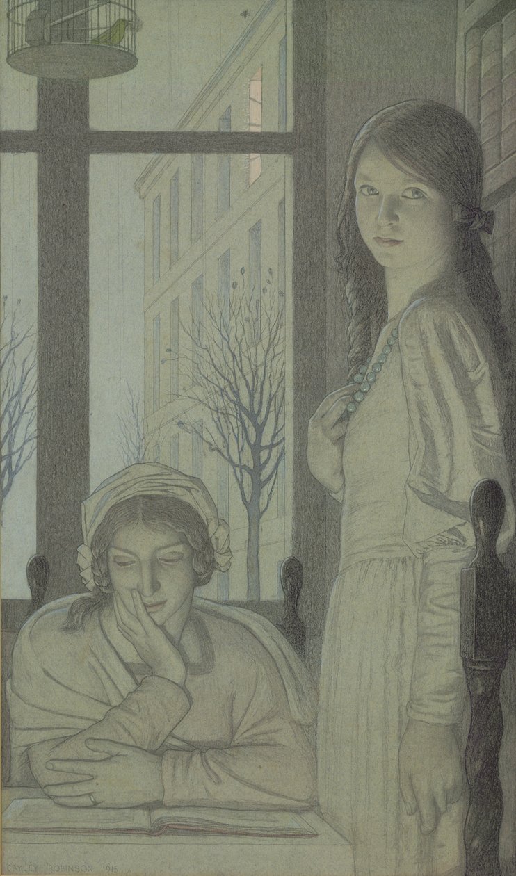 Interiør - Aften, 1915 (blyant, vask og gouache) af Frederick Cayley Robinson