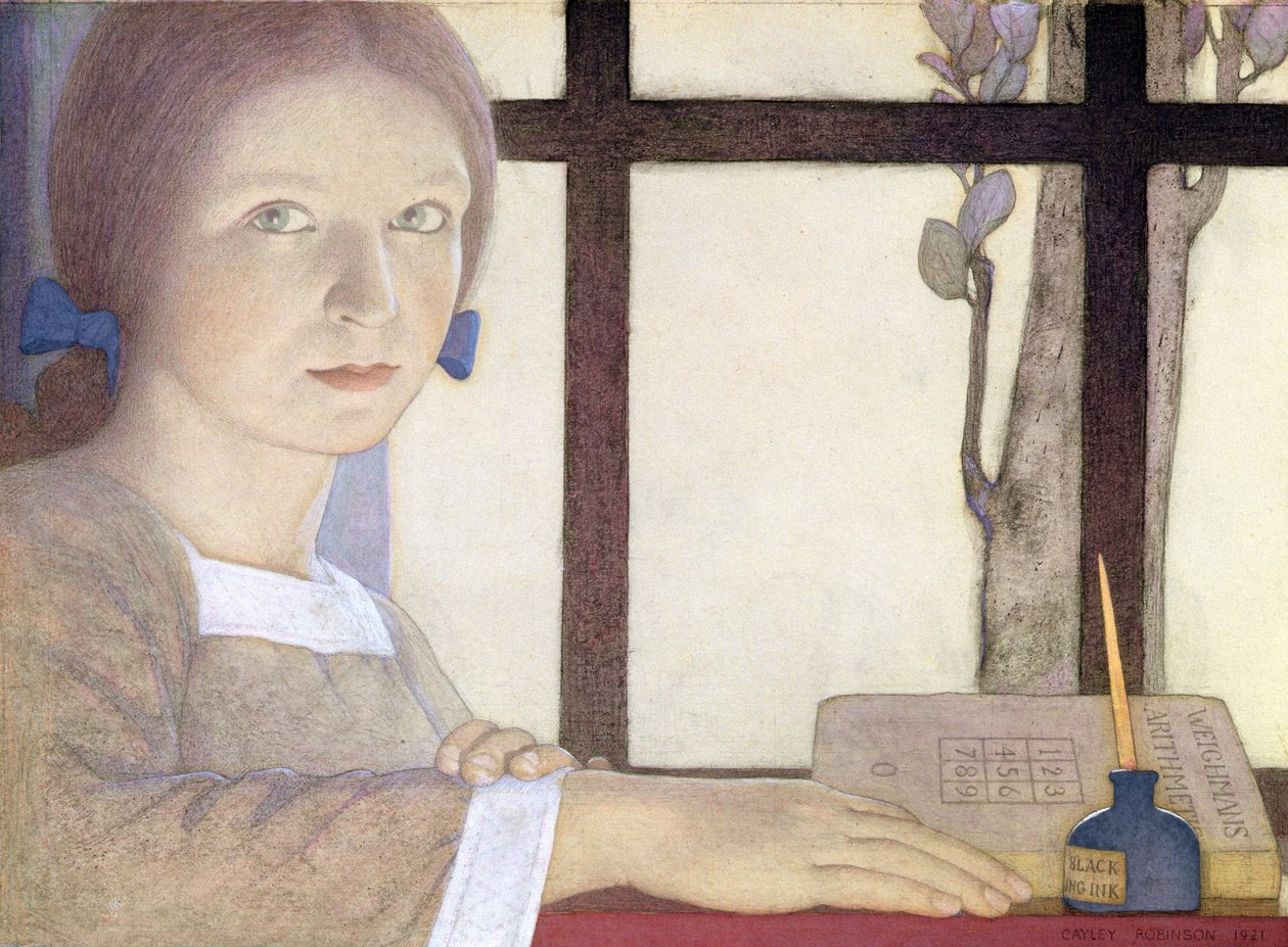 Lektionstid (wc over blyant på papir) af Frederick Cayley Robinson