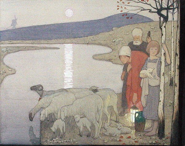 Pastoral, ca. 1923 (grafit, akvarel og gouache ombord) af Frederick Cayley Robinson