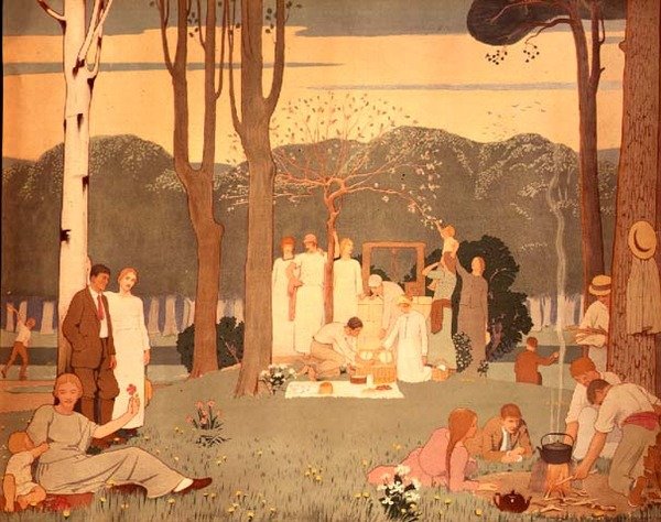 Picnicscene (plakat) af Frederick Cayley Robinson