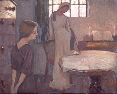 Studie til "En vinteraften" II, ca. 1900 (olie på plade) af Frederick Cayley Robinson