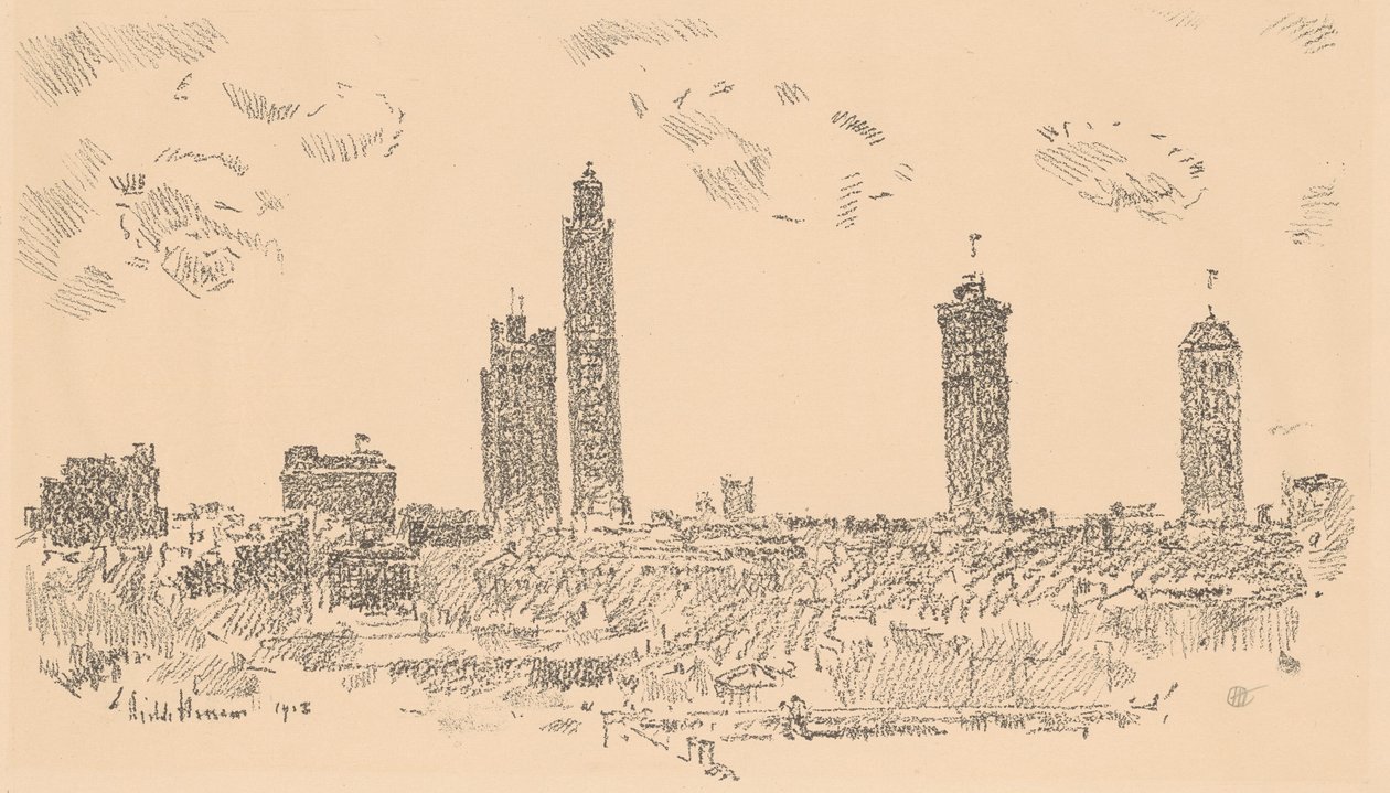 New York Skyline, mørke bygninger, 1918. af Frederick Childe Hassam