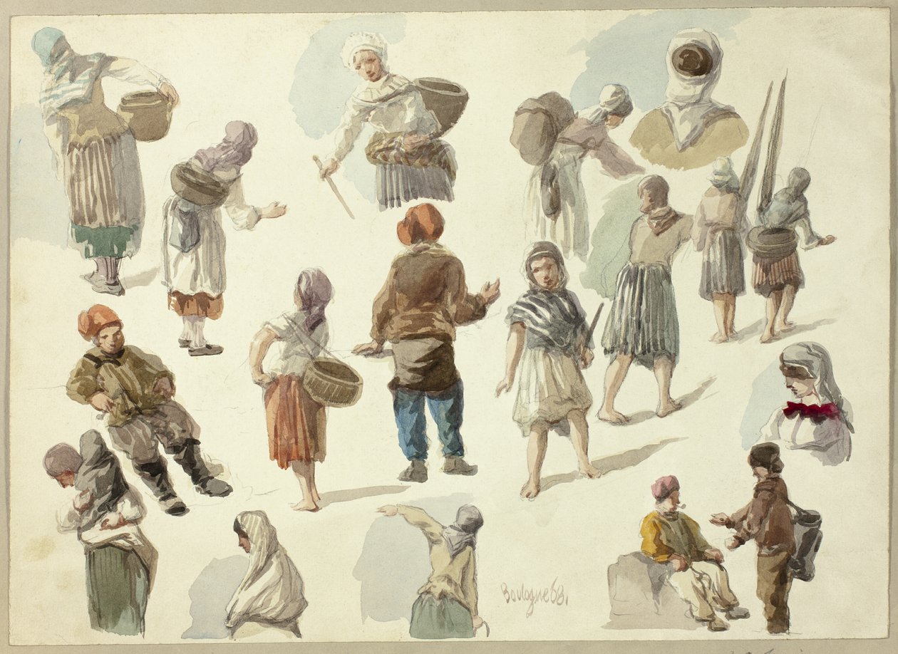 Skitser af bønder i Boulogne af Frederick Christian Lewis