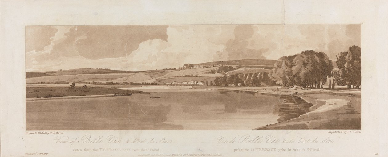 Udsigt over Belle Vue og Pont de Seve taget fra terrassen nær Pont de St. Cloud 1802; Plade 13 Views in Paris, Emanuel Volume-sporingen af pladen B1981.25.2622 af Frederick Christian Lewis the Elder