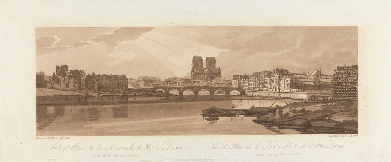 Udsigt over Pont de la Tournelle og Notre Dame, taget fra Arsenal 1802 af Frederick Christian Lewis the Elder