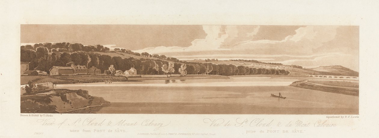 Udsigt over St. Cloud og Mt. Calvary taget fra Pont de Seve 1802; Plade 18 fra Views in Paris, Emanuel Volume-sporingen af pladen B1981.25.2627 af Frederick Christian Lewis the Elder