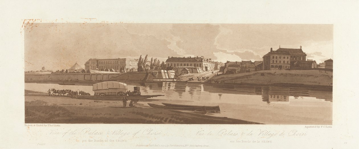 Udsigt over paladset og landsbyen Choisi, på bredden af Siene 1803; Plade 14 fra Views in Paris, Emanuel Volume-sporingen af pladen B1981.25.2623 af Frederick Christian Lewis the Elder