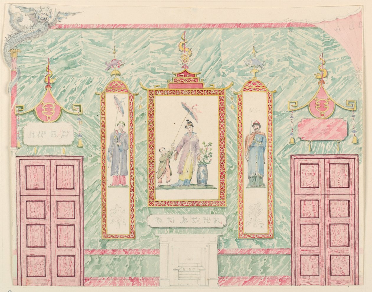 Tegning, vægforhøjning, sandsynligvis til bankettsalen, Royal Pavilion, Brighton, 1815-22 af Frederick Crace