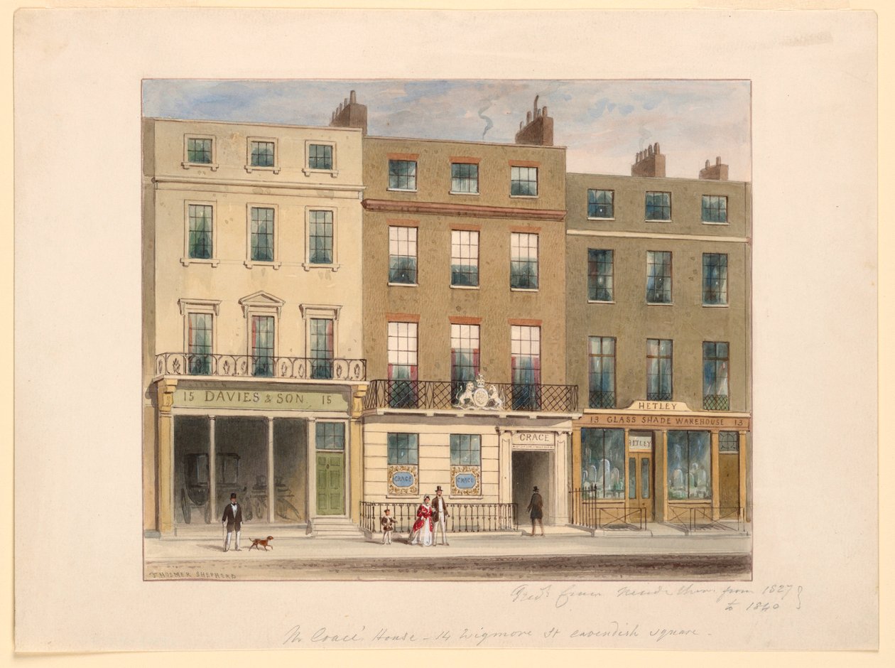 Exterior, Frederick Crace and Son Establishment, 14 Wigmore Street, London af Frederick Crace