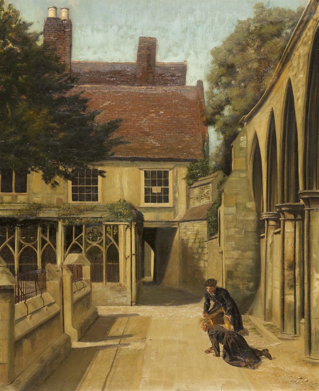 The Little Cloisters, Gloucester (olie på lærred) af Frederick Dimble Henwood