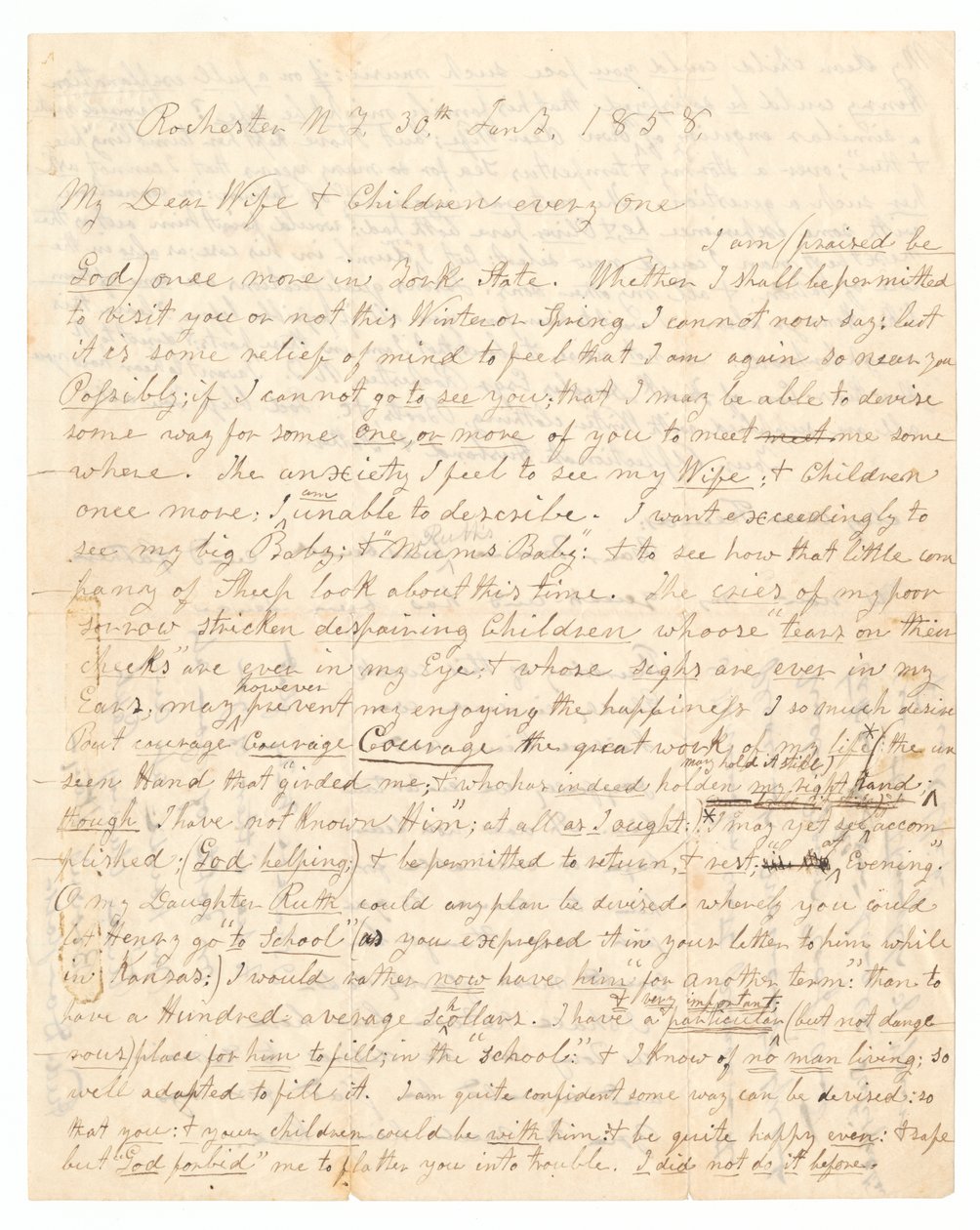 Brev skrevet af John Brown og Frederick Douglass til Browns kone og børn, 30. januar 1858. af Frederick Douglass
