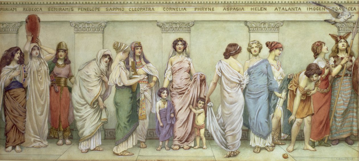 Oldtidens store kvinder: Miriam, Rebecca, Semiramis, Penelope, Sappho, Cleopatra, Cornelia, Phryne, Aspasia, Helen, Atalanta, Imogen og Boadicea af Frederick Dudley Walenn