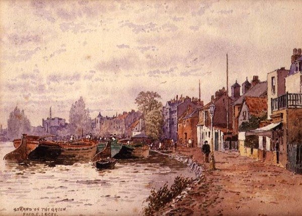 Strand på det grønne (blyant og akvarel på papir) af Frederick E.J. Goff