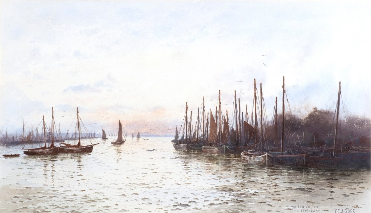 The Herring Fleet, Stornoway (akvarel) af Frederick E.J. Goff