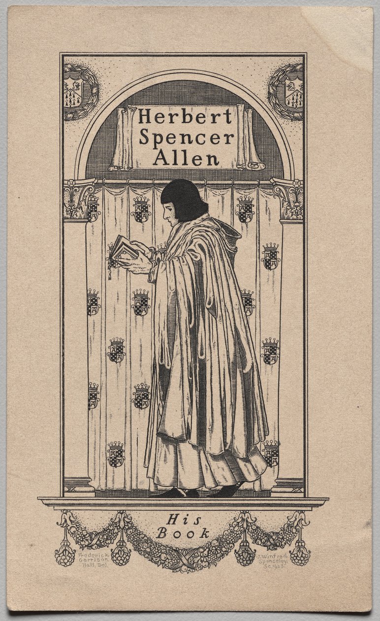 Bogplade: Herbert Spencer Allen, hans bog indskrevet af Frederick Garrison Hall