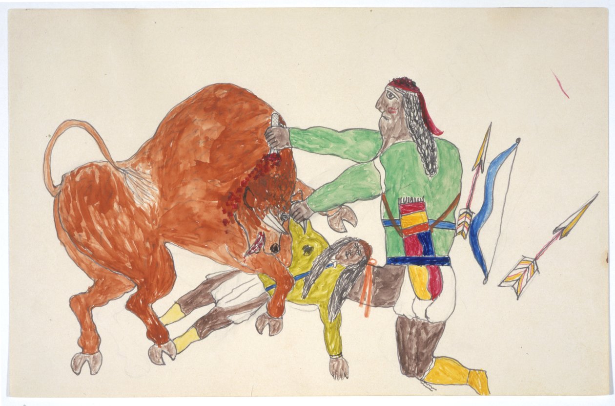 Bison trampende mand af Frederick Gokliz