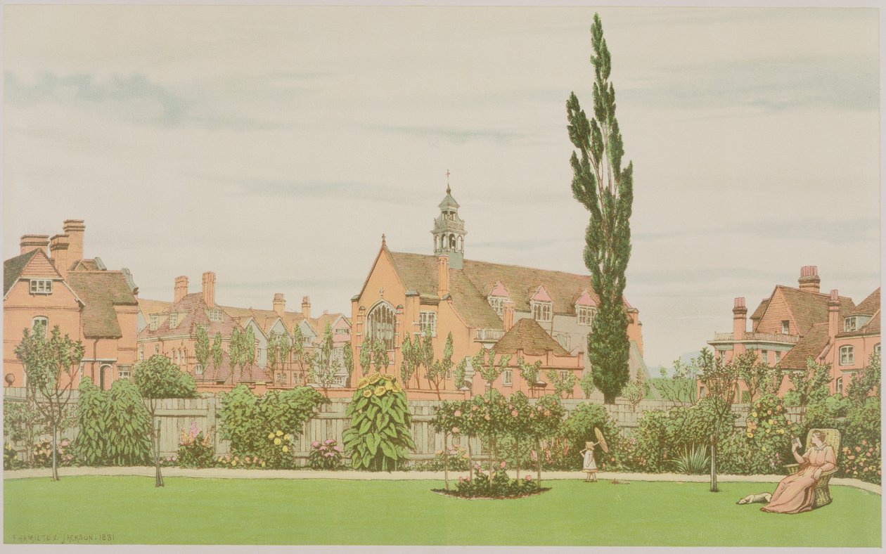 Kirke og præstegård, Bedford Park, 1881 af Frederick Hamilton Jackson