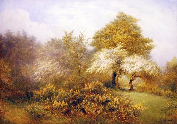 Spring Epping nær Buckhurst Hill (akvarel på papir) af Frederick Henry Evans