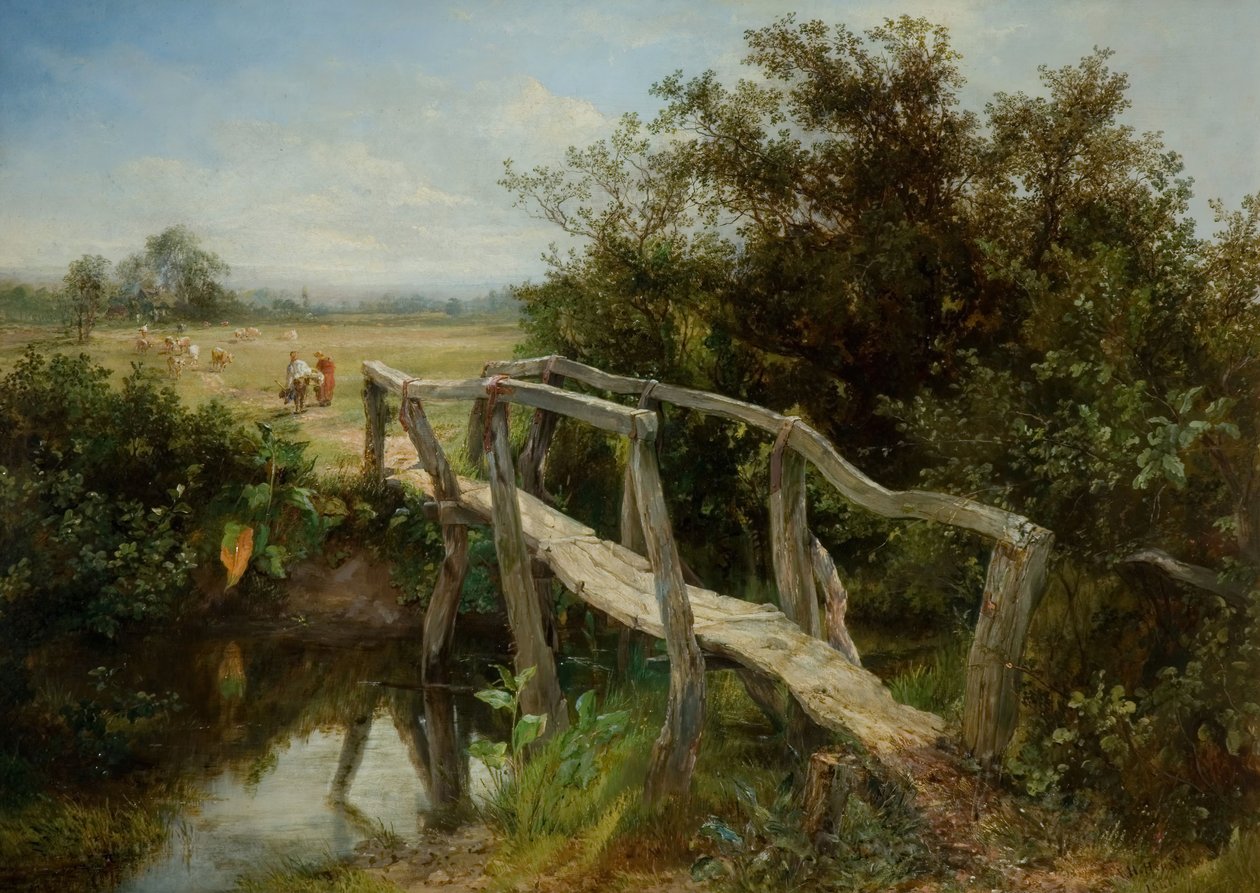 Den gamle gangbro over floden Cole ved Yardley, 1890. af Frederick Henry Henshaw