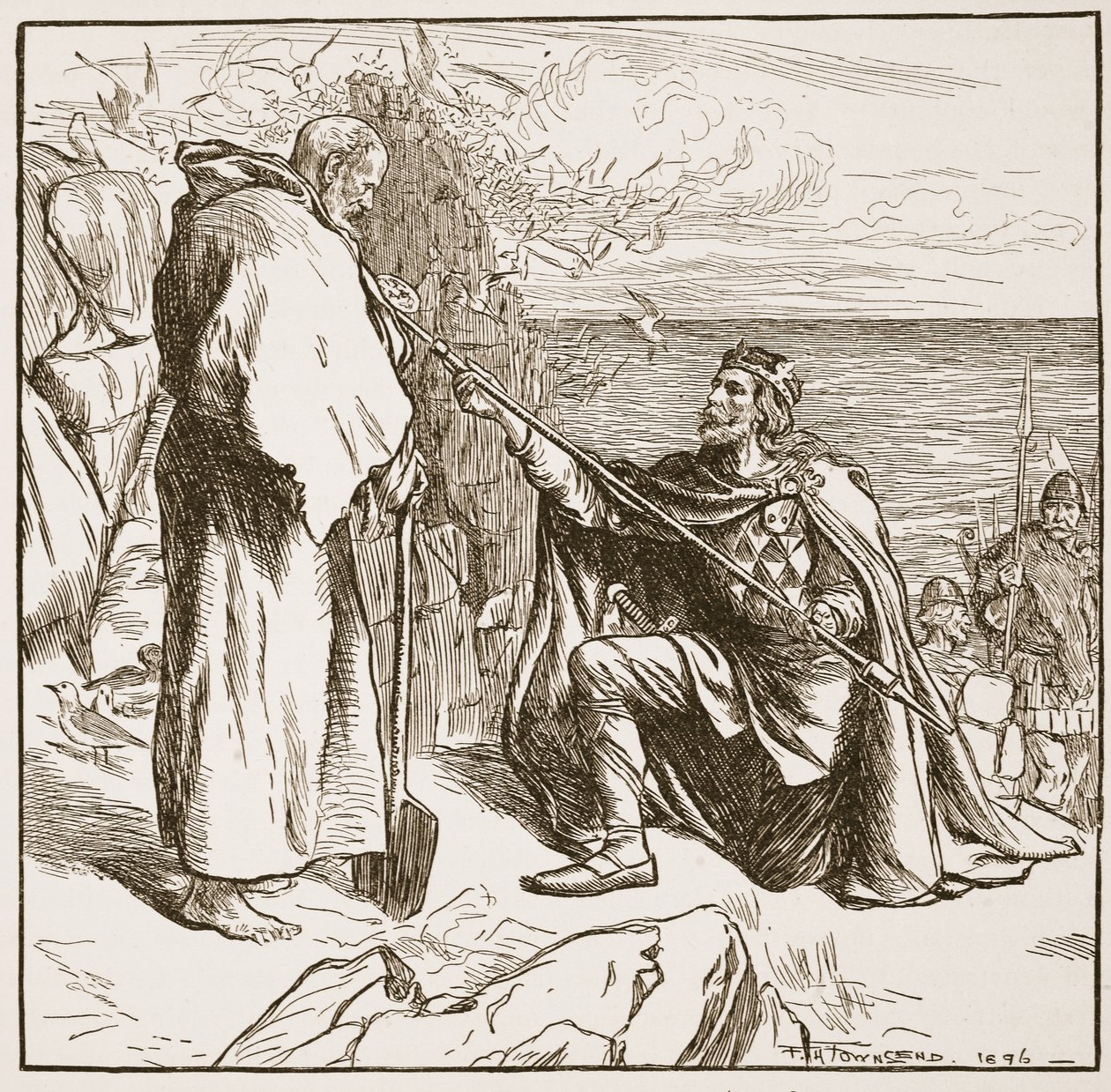 Egfrid beder St. Cuthbert, illustration fra 