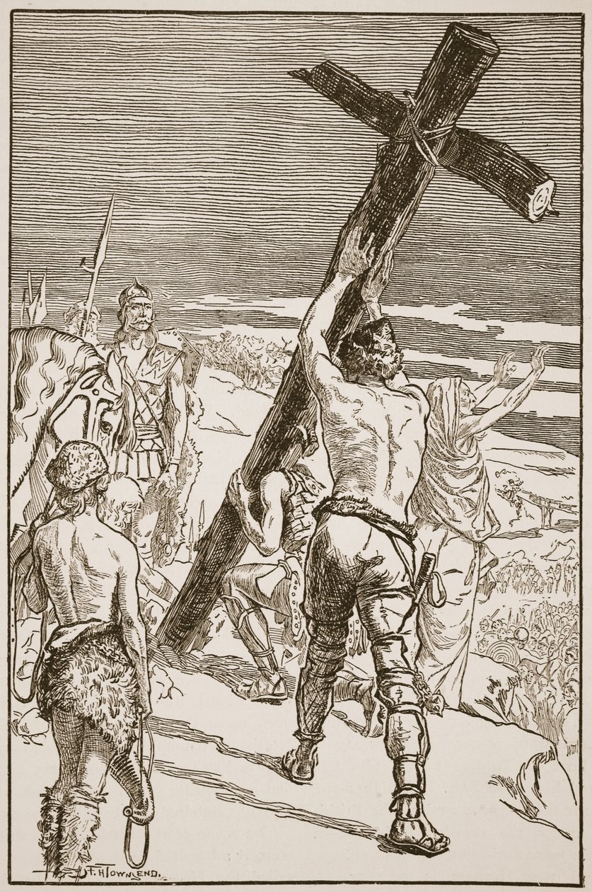 Oswald rejser korset, illustration fra "The Church of England: A History for the People
