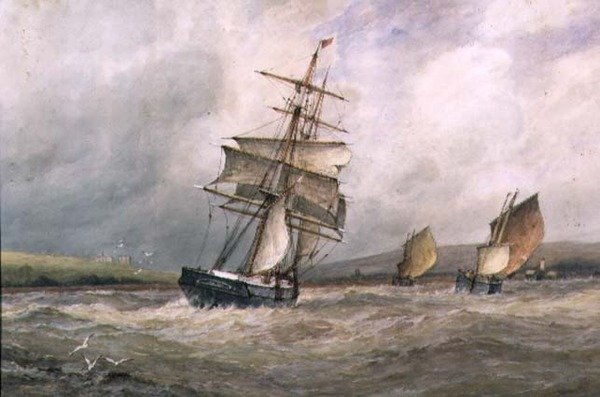 Adur-flodens udmunding (akvarel) af Frederick James Aldridge