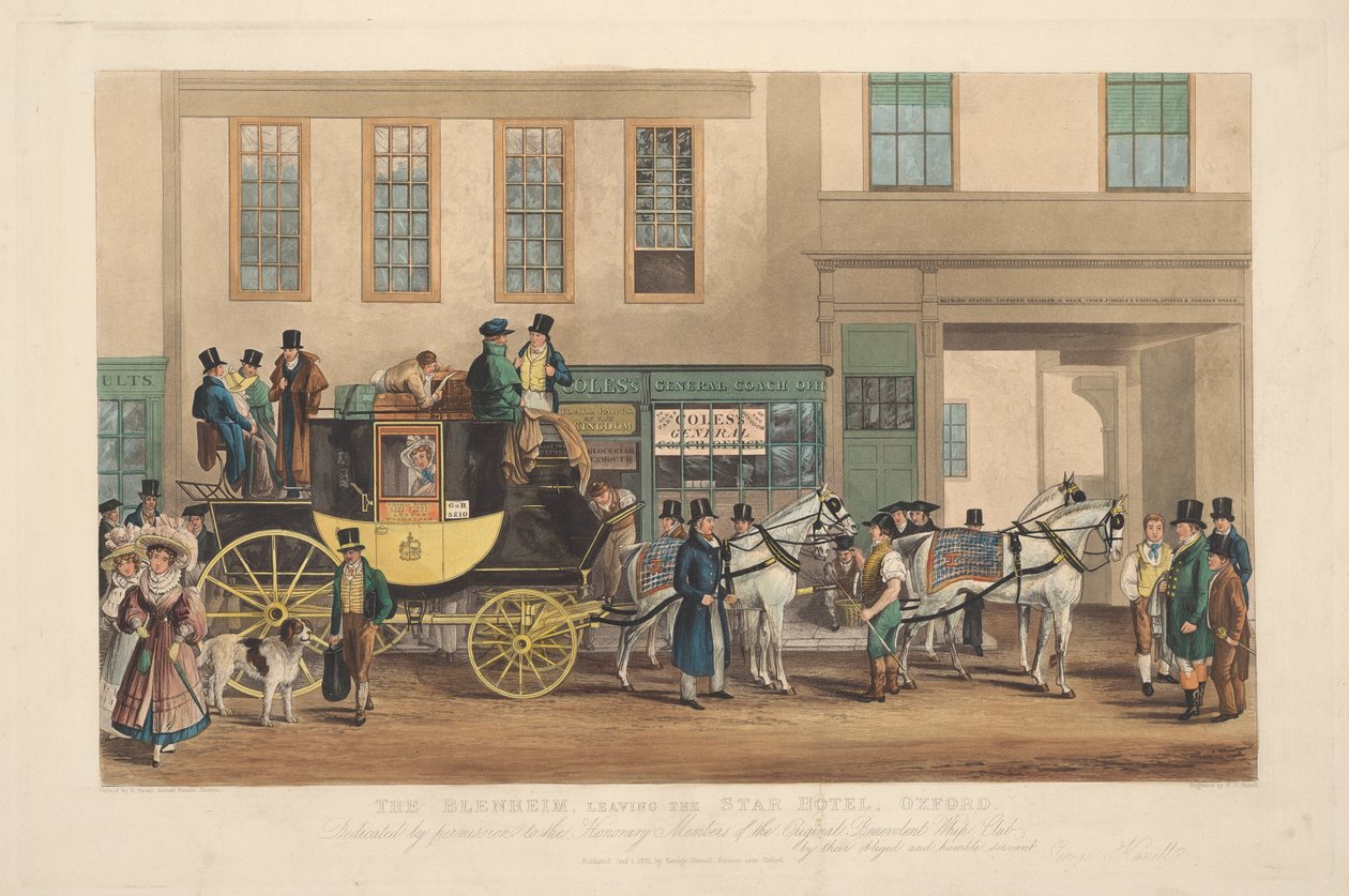 Coaching: The Blenheim, Leaving the Star Hotel, Oxford af Frederick James Havell
