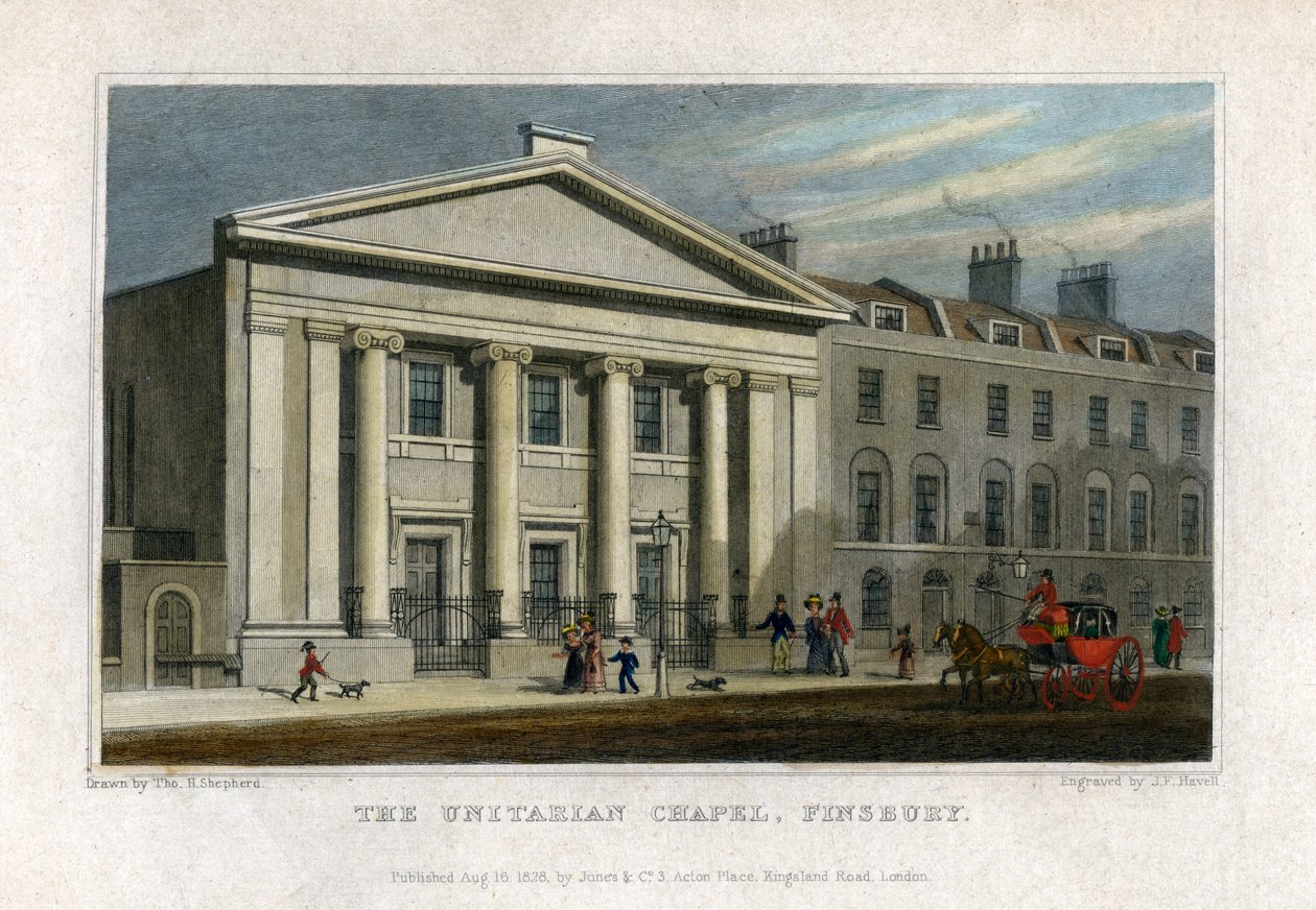 The Unitarian Chapel, Finsbury, London, 1828 af Frederick James Havell