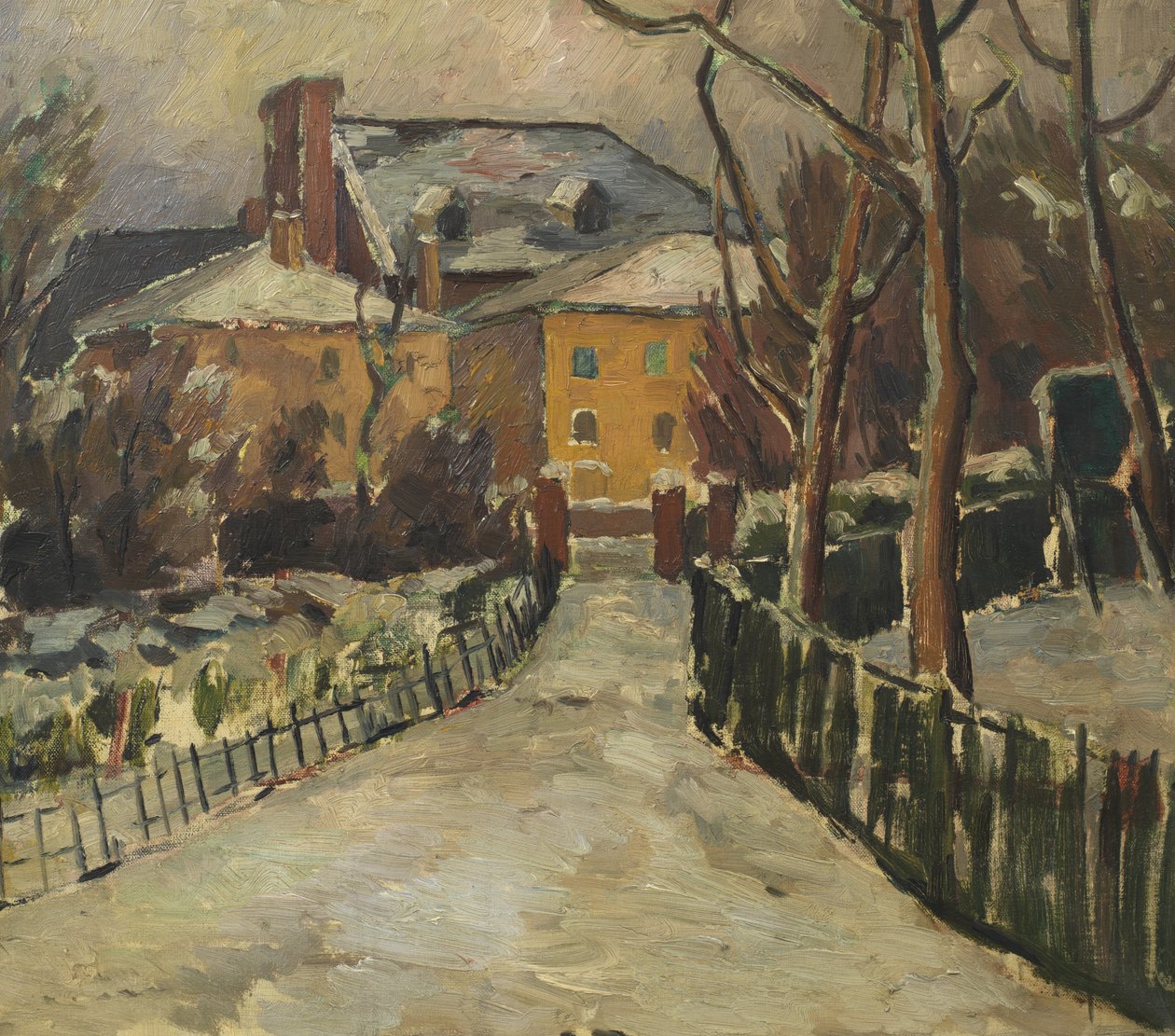 Landskab under sne, ca. 1920 (olie på lærred) af Frederick James Porter
