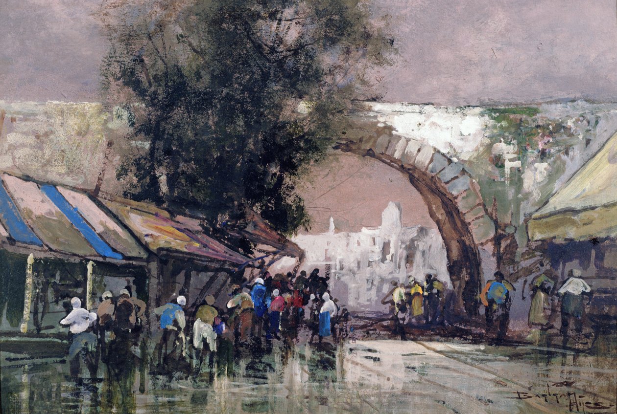 I The Busy Haunts of Men, 1915 (olie og wc ombord) af Frederick Johnn Hiles
