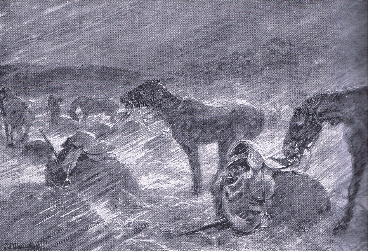 En sydafrikansk haglstorm, fra After Pretoria: The Guerilla War udgivet af Harmsworth Bros Limited, 1901 af Frederick Judd Waugh