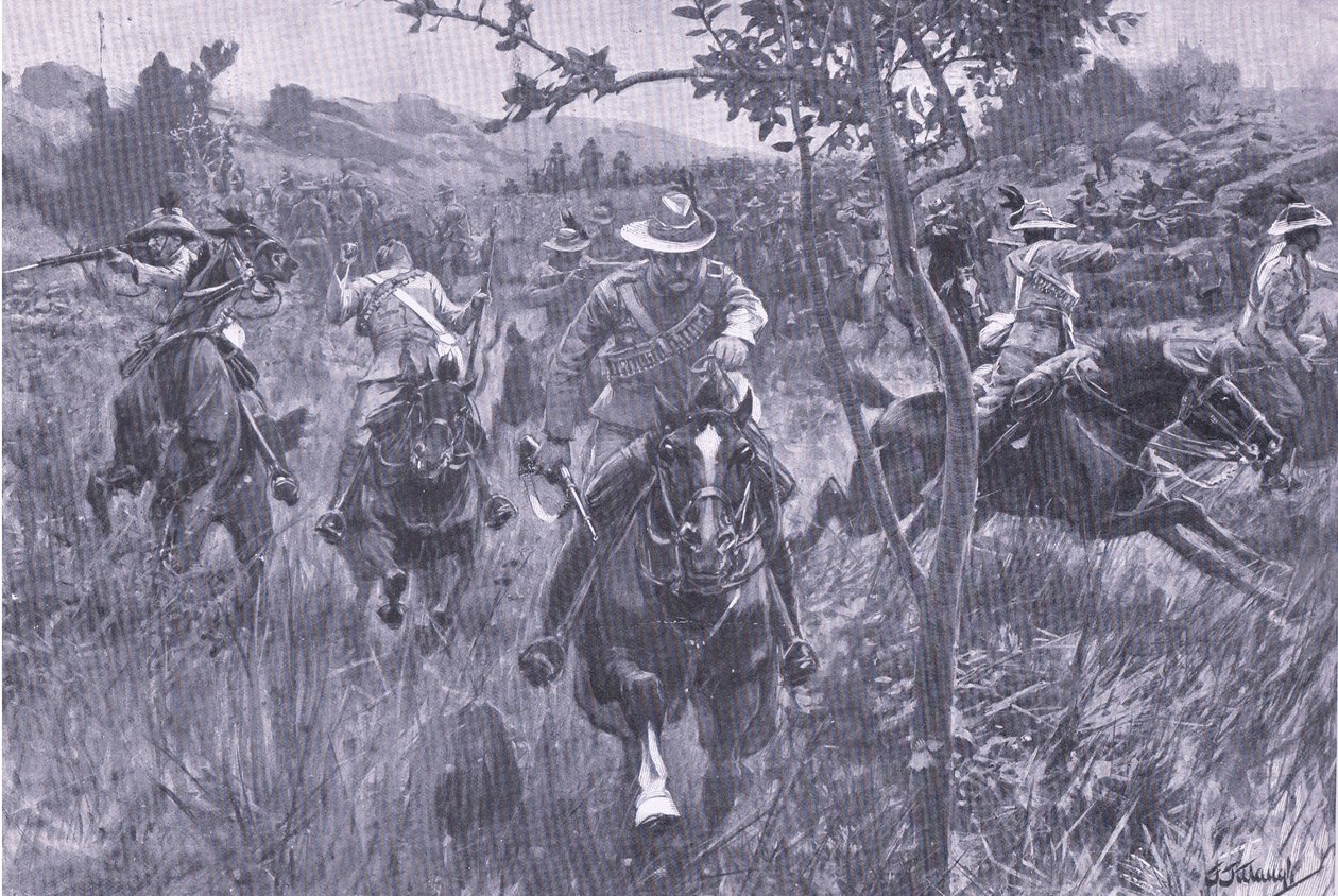 Angreb på en patrulje, fra After Pretoria: The Guerilla War udgivet af Harmsworth Bros Limited, 1901 af Frederick Judd Waugh