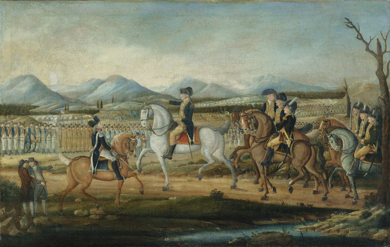 Washington gennemgår den vestlige hær i Fort Cumberland, Maryland, efter 1795. af Frederick Kemmelmeyer