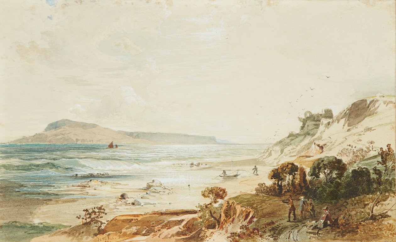 Udsigt over Portland og Sandsfoot Castle, Dorset (akvarel) af Frederick Lee Bridell