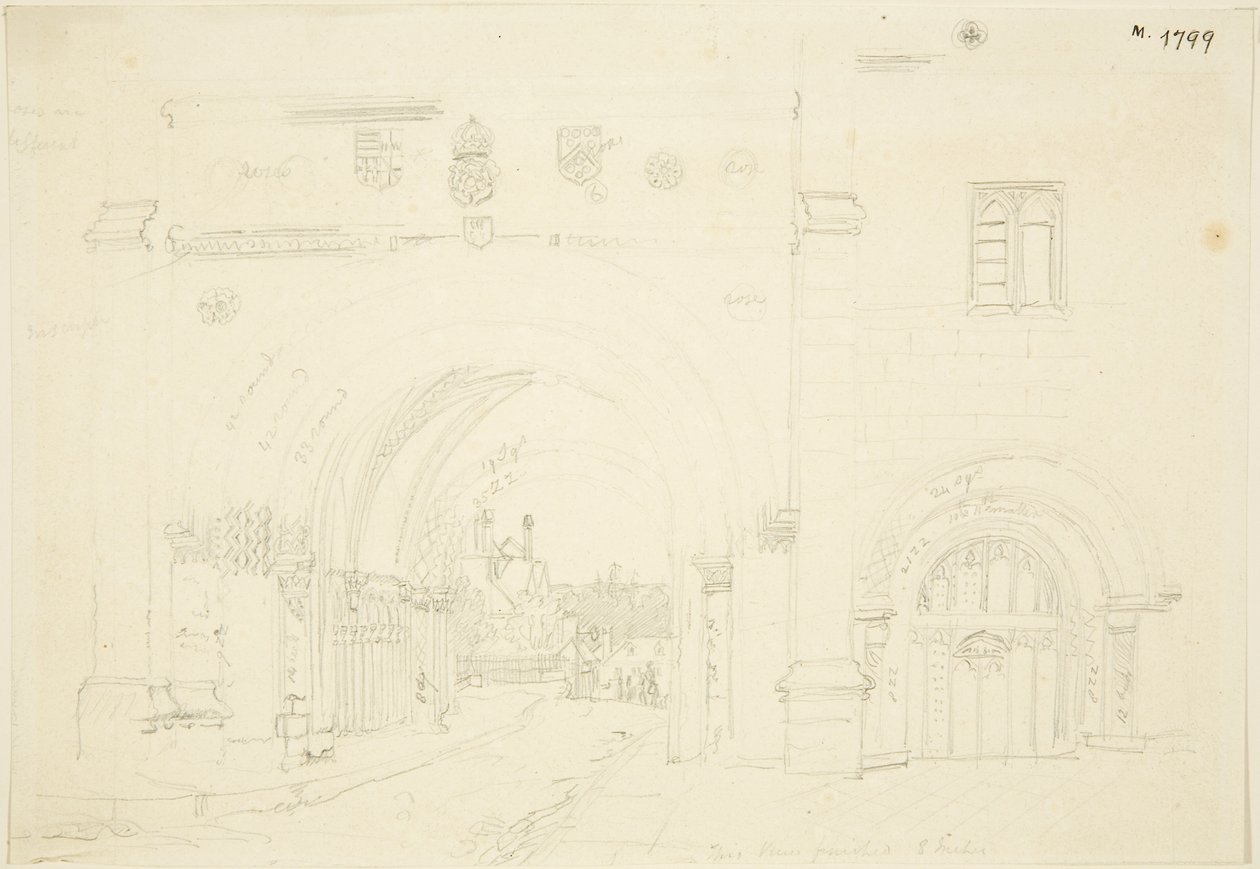 Abbey Gatehouse of Bristol Cathedral, Looking South (blyant på papir) af Frederick Mackenzie