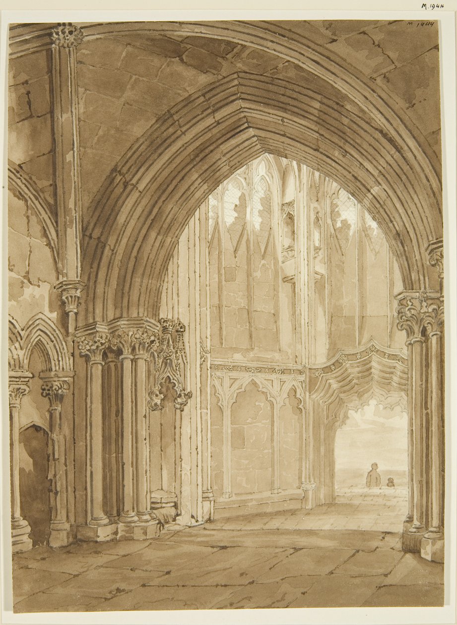 Interiør af North Porch of St Mary Redcliffe af Frederick Mackenzie