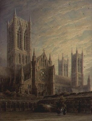 Lincoln Cathedral fra Cloisters, 1800-tallet af Frederick Mackenzie