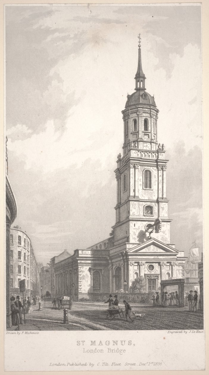 St. Magnus, London Bridge, gravering af John Henry Le Keux (1783-1846) af Frederick Mackenzie