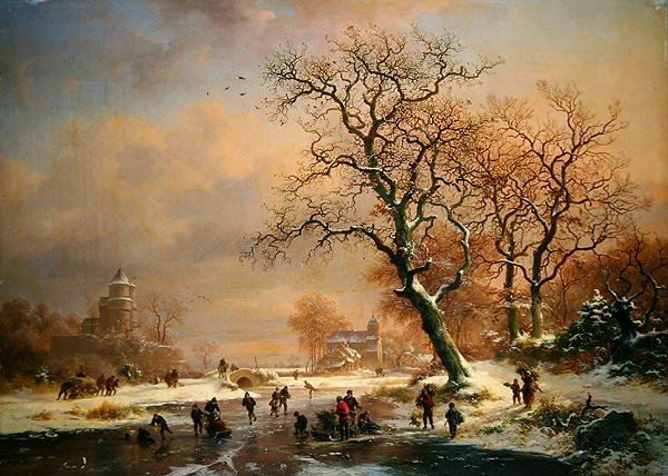 Frosset vinterlandskab med skatere af Frederick Marianus Kruseman