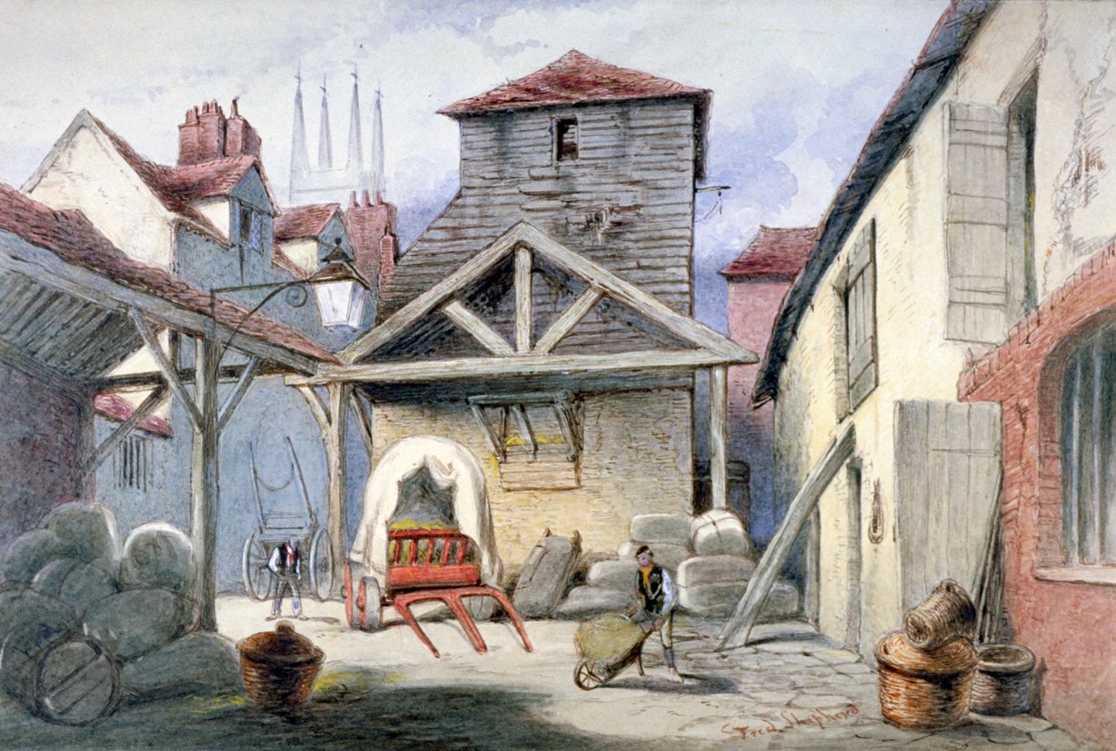 Courtyard of the Rose Inn, Farringdon Street, City of London, 1838. af Frederick Napoleon Shepherd
