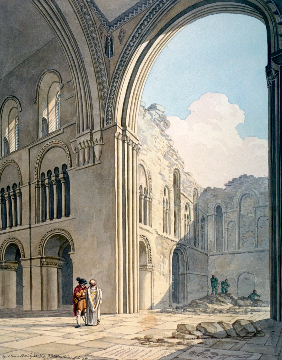 Kor fra Church of St Bartholomew-the-Great under reparationer, Smithfield, City of London, 1815 af Frederick Nash