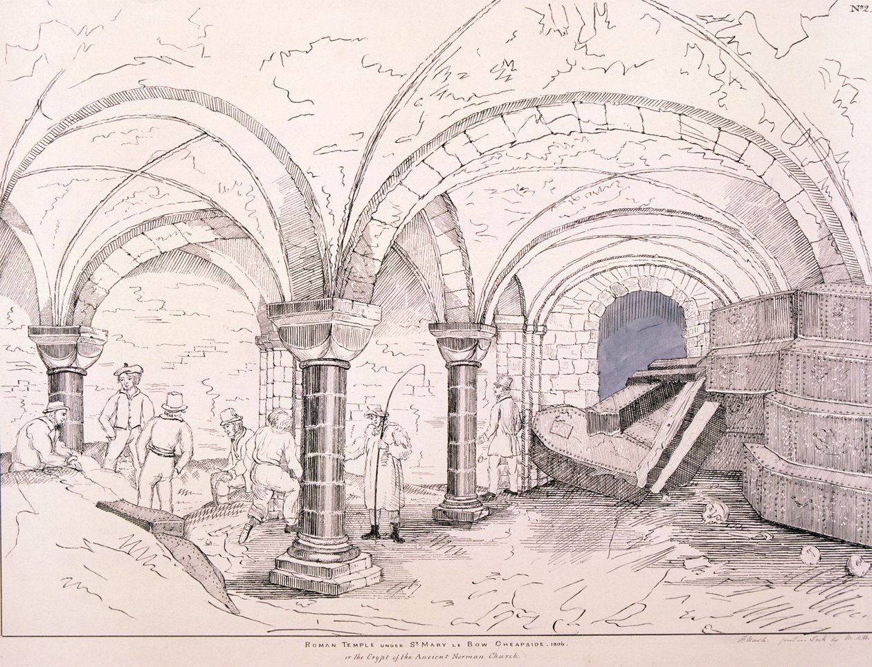 Krypten af St Mary-le-Bow, c1819 af Frederick Nash